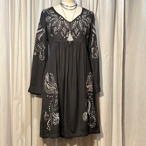 Anthropologie/Odd Molly “asphalt” satin embroidered V-neck dress-NWT